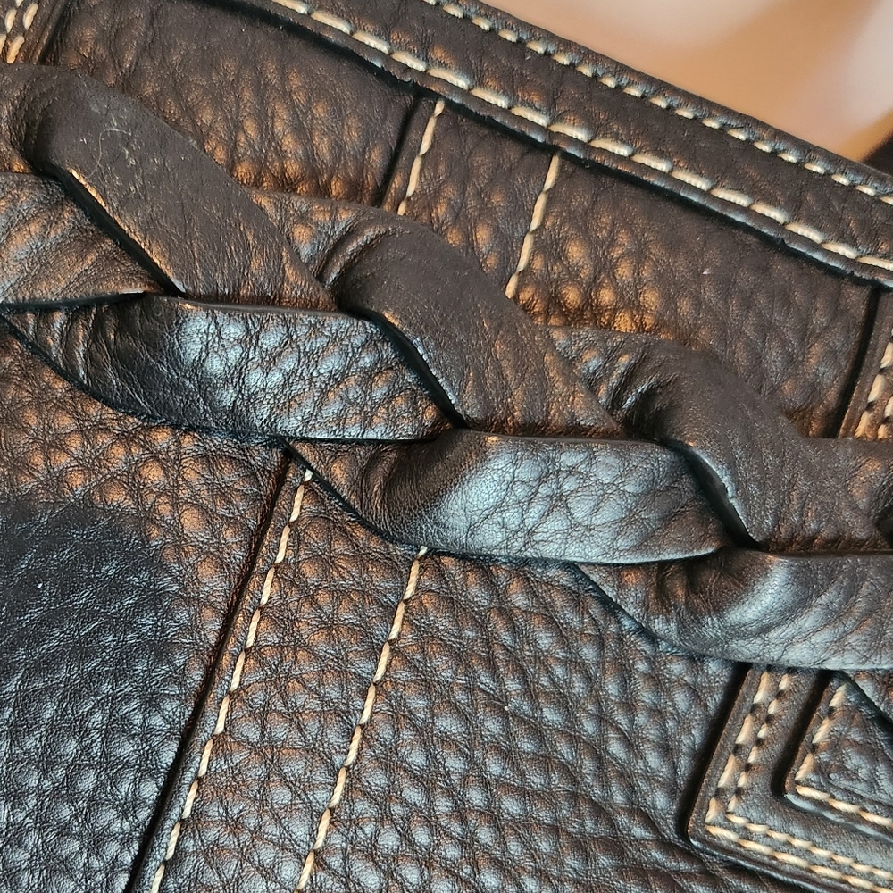 COACH HAMPTONS BRAIDED SATCHEL Black Pebbled Leather, silver-tone hardware EUC - Picture 7 of 13